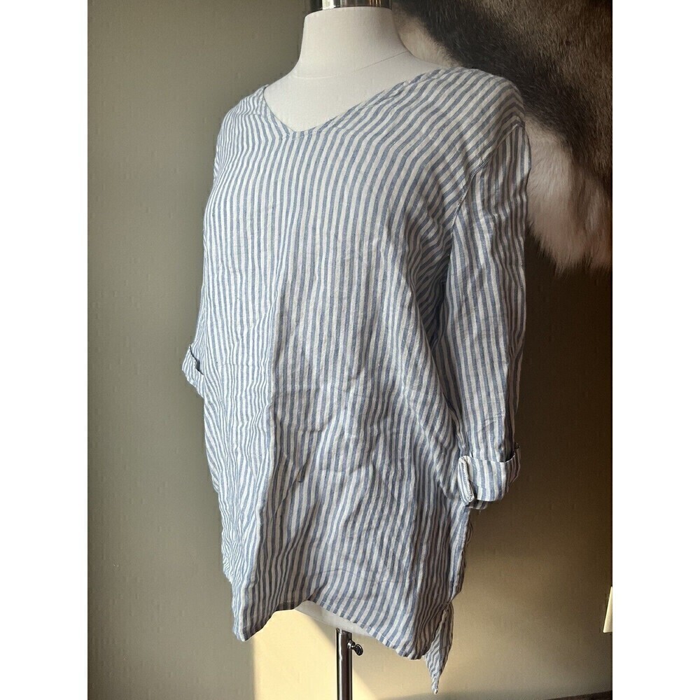 Tahari Womens Long Line 100% Lien Pull Over Top NWT Sz Small